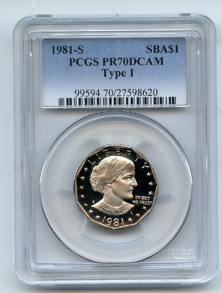 1981 S $1 T1 SBA Susan B Anthony Dollar Proof PCGS PR70DCAM