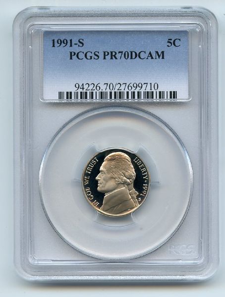 1991 S 5C Jefferson Nickel Proof PCGS PR70DCAM