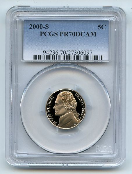 2000 S 5C Jefferson Nickel PCGS PR70DCAM