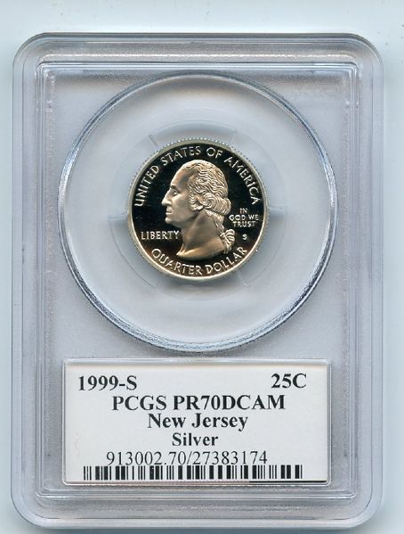 1999 S 25C Silver New Jersey Quarter PCGS PR70DCAM