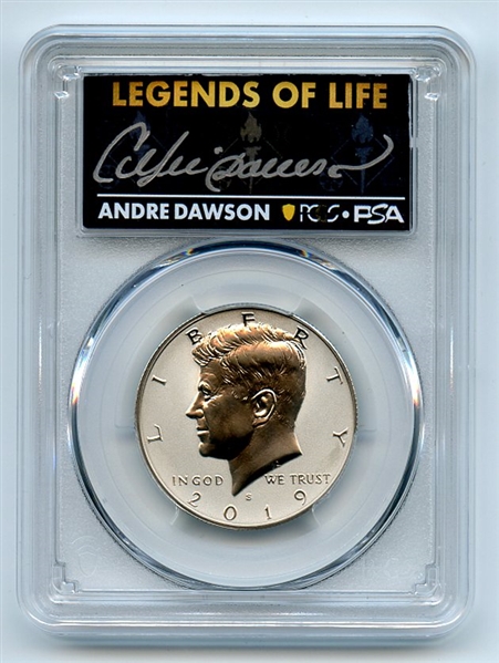 2019 S 50C Kennedy Enhanced Reverse Proof PCGS PR70 Legends of Life Andre Dawson