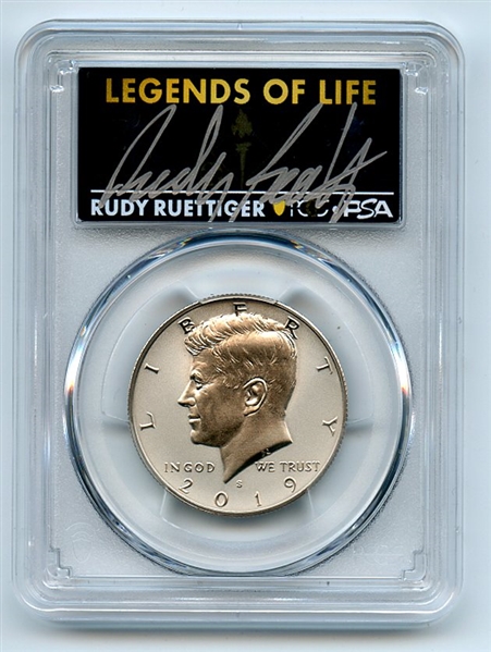 2019 S 50C Kennedy Enhanced Reverse Proof PCGS PR70 Legends Life Rudy Ruettiger