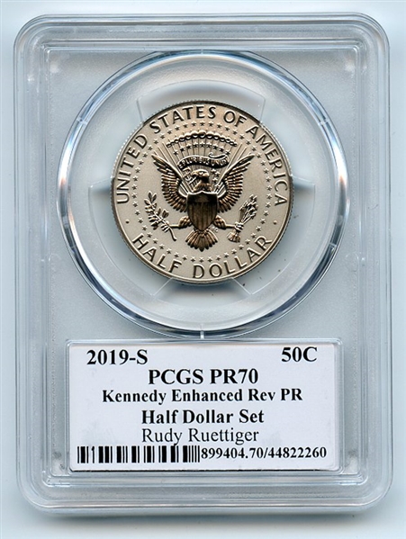 2019 S 50C Kennedy Enhanced Reverse Proof PCGS PR70 Legends Life Rudy Ruettiger