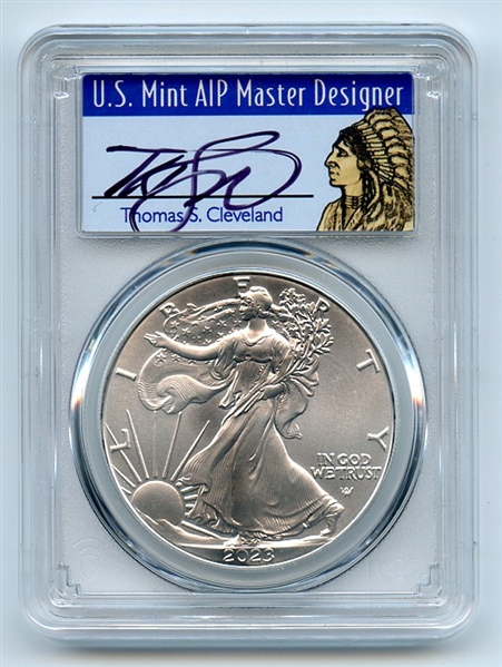 2023 $1 American Silver Eagle 1oz PCGS MS70 FS 1 of 500 Thomas Cleveland Native