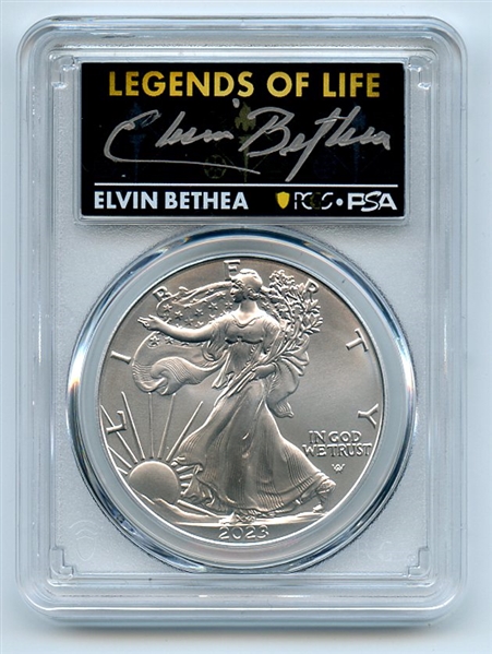 2023 $1 American Silver Eagle 1oz PCGS MS70 FS Legends of Life Elvin Bethea