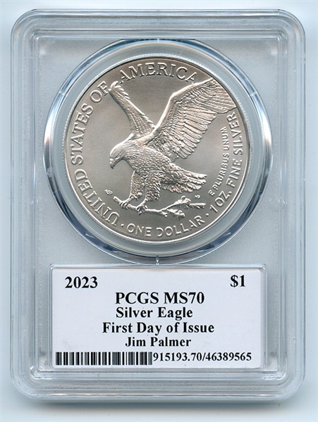 2023 $1 American Silver Eagle 1oz PCGS MS70 FDOI Legends of Life Jim Palmer