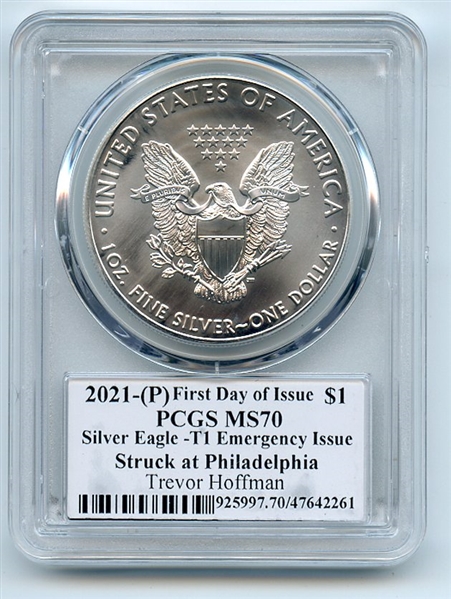 2021 (P) $1 American Silver Eagle EI 1oz PCGS MS70 FDOI Trevor Hoffman