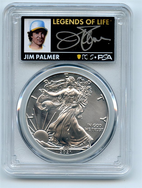 2021 (P) $1 American Silver Eagle EI 1oz PCGS MS70 FDOI Jim Palmer