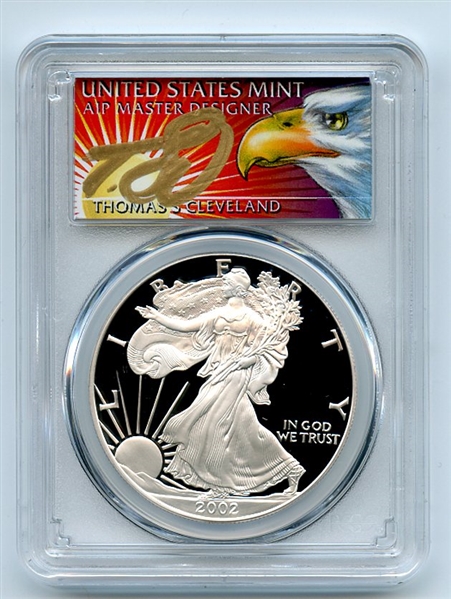 2002 W $1 Proof American Silver Eagle 1oz PCGS PR70DCAM Thomas Cleveland Eagle