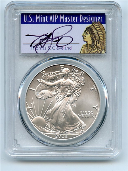 2002 $1 American Silver Eagle 1oz PCGS MS70 First Strike Cleveland Native