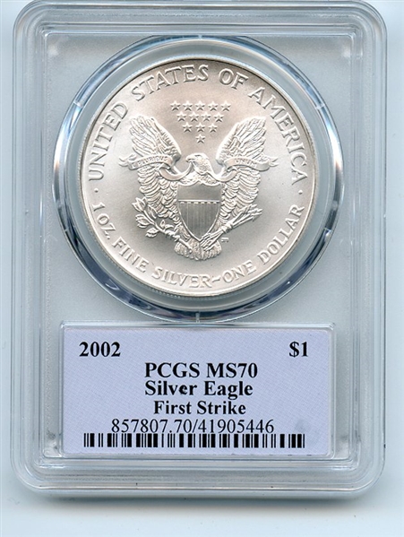 2002 $1 American Silver Eagle 1oz PCGS MS70 First Strike Cleveland Native