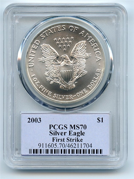 2003 $1 American Silver Eagle 1oz Dollar PCGS MS70 First Strike Cleveland Native