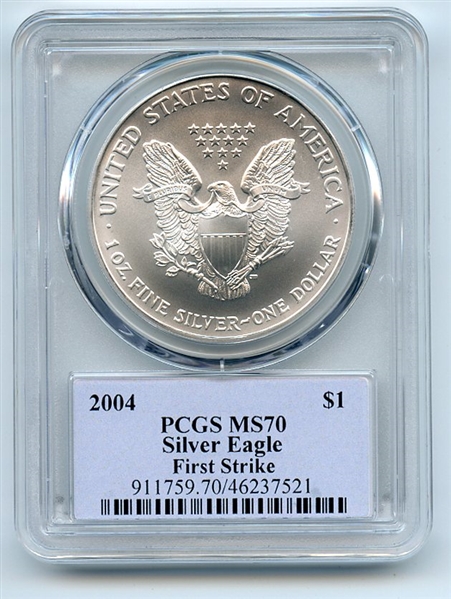 2004 $1 American Silver Eagle 1oz Dollar PCGS MS70 First Strike Cleveland Native