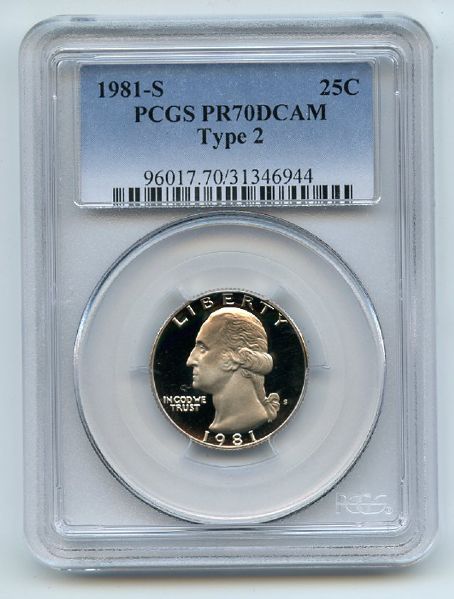 1981 S 25C Type 2 T2 Washington Quarter Proof PCGS PR70DCAM