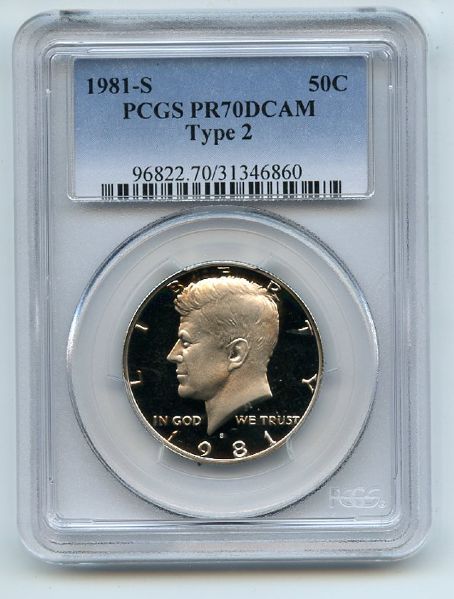 1981 S 50C Type 2 T2 Kennedy Half Dollar Proof PCGS PR70DCAM