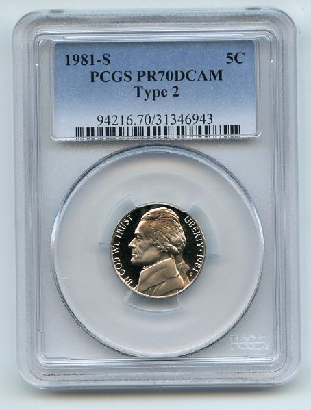 1981 S 5C Type 2 T2 Jefferson Nickel Proof PCGS PR70DCAM