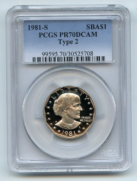 1981 S $1 Type 2 T2 SBA Susan B Anthony Dollar Proof PCGS PR70DCAM