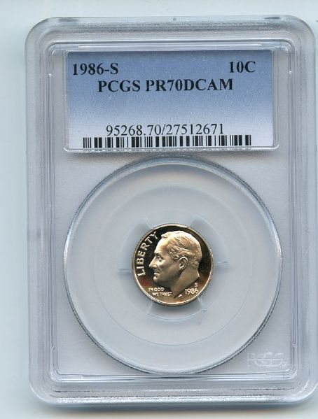 1986 S 10C Roosevelt Dime Proof PCGS PR70DCAM