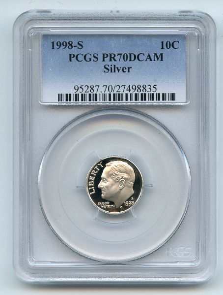 1998 S 10C Silver Roosevelt Dime Proof PCGS PR70DCAM