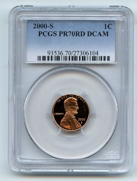 2000 S 1C Lincoln Cent PCGS PR70DCAM