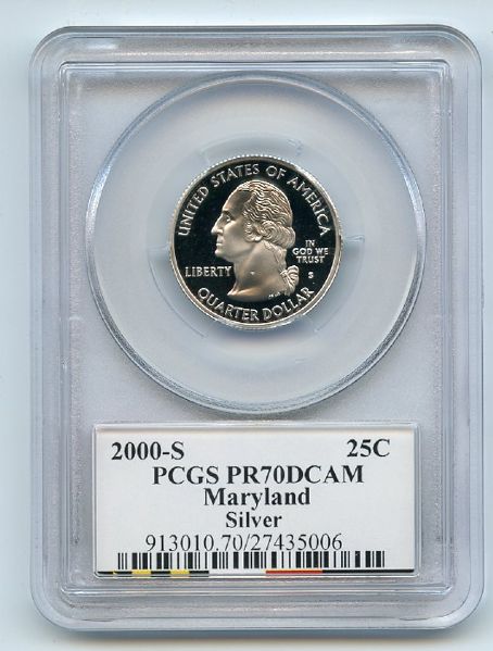 2000 S 25C Silver Maryland Quarter PCGS PR70DCAM