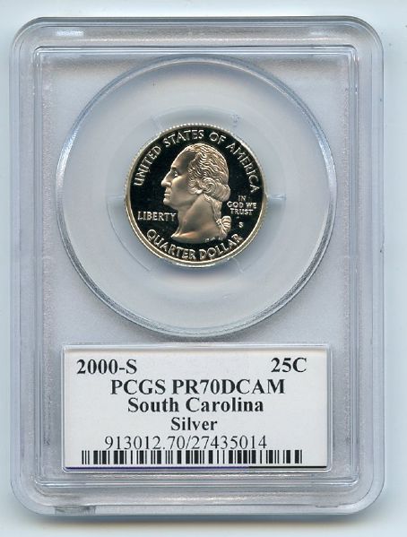 2000 S 25C Silver South Carolina Quarter PCGS PR70DCAM