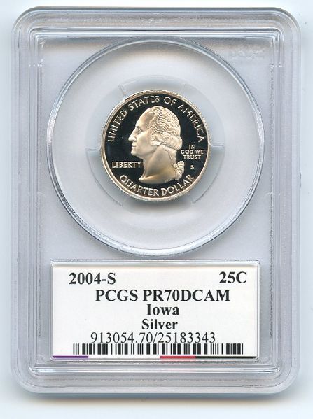 2004 S 25C Silver Iowa Quarter PCGS PR70DCAM