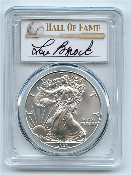 2020 (P) $1 Silver Eagle Emergency Issue PCGS MS70 FDOI Lou Brock