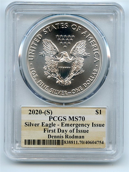 2020 (S) $1 Silver Eagle Emergency Issue PCGS MS70 FDOI Dennis Rodman