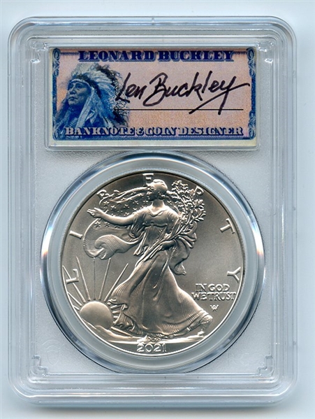 2021 $1 Silver Eagle 1oz Dollar Type 2 PCGS MS70 First Strike Leonard Buckley