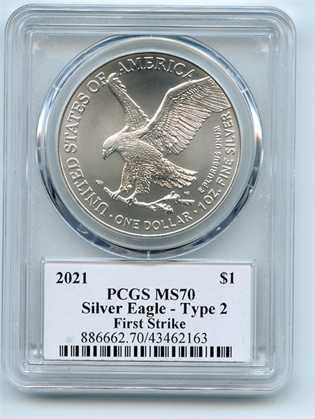 2021 $1 Silver Eagle 1oz Dollar Type 2 PCGS MS70 First Strike Leonard Buckley