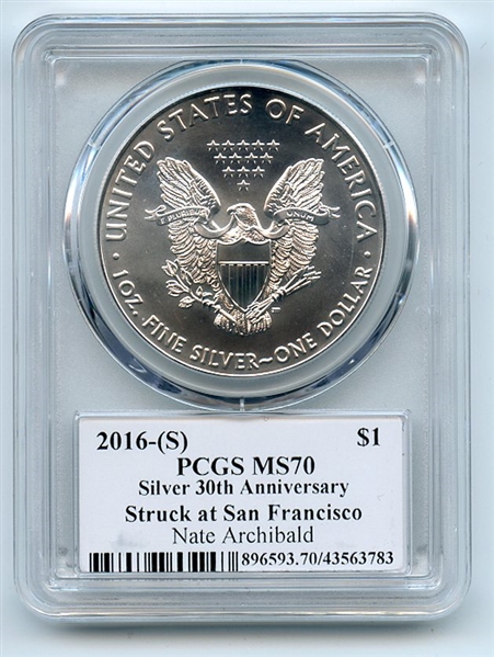 2016 (S) $1 American Silver Eagle PCGS PSA MS70 Legends of Life Nate Archibald