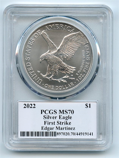 2022 $1 American Silver Eagle 1oz PCGS MS70 FS Legends of Life Edgar Martinez