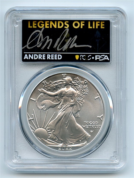 2022 $1 American Silver Eagle 1oz PCGS MS70 FS Legends of Life Andre Reed