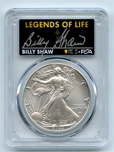 2022 $1 American Silver Eagle 1oz PCGS MS70 FS Legends of Life Billy Shaw