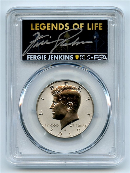 2019 S 50C Kennedy Enhanced Reverse Proof PCGS PR70 Legends Life Fergie Jenkins