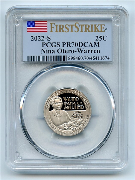 2022 S 25C Clad Nina Otero-Warren Quarter PCGS PR70DCAM First Strike