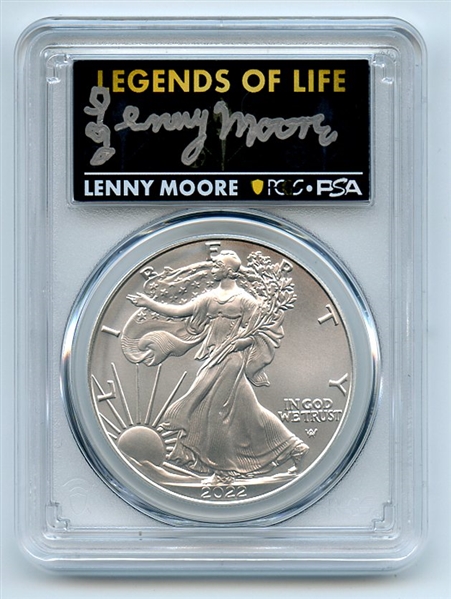 2022 $1 American Silver Eagle 1oz PCGS MS70 FS Legends of Life Lenny Moore