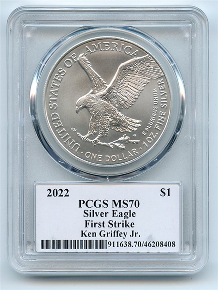 2022 $1 American Silver Eagle 1oz PCGS MS70 FS Legends of Life Ken Griffey Jr