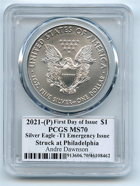 2021 (P) $1 Emergency Silver Eagle PCGS MS70 FDOI Legends of Life Andre Dawson