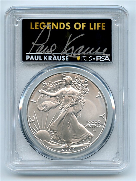 2023 $1 American Silver Eagle 1oz PCGS MS70 FS Legends of Life Paul Krause