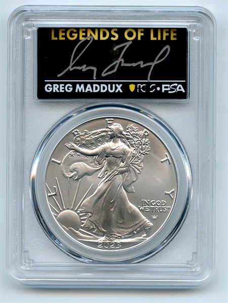 2023 $1 American Silver Eagle 1oz PCGS MS70 FS Legends of Life Greg Maddux