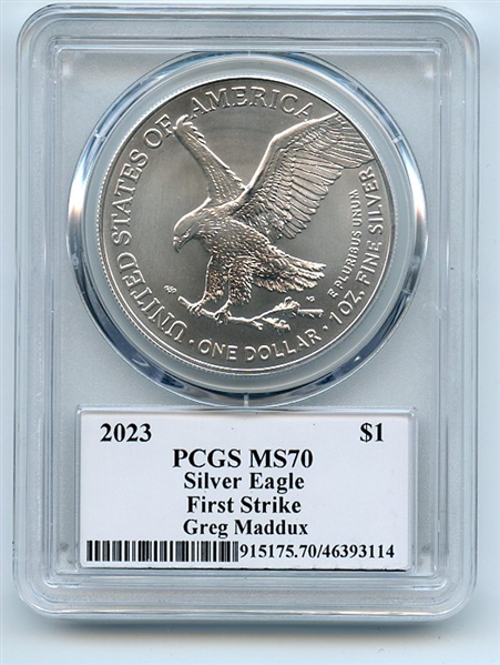 2023 $1 American Silver Eagle 1oz PCGS MS70 FS Legends of Life Greg Maddux