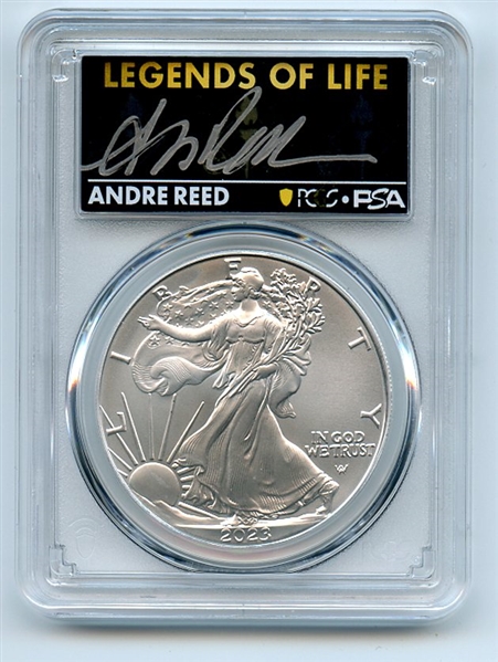 2023 $1 American Silver Eagle 1oz PCGS MS70 FS Legends of Life Andre Reed