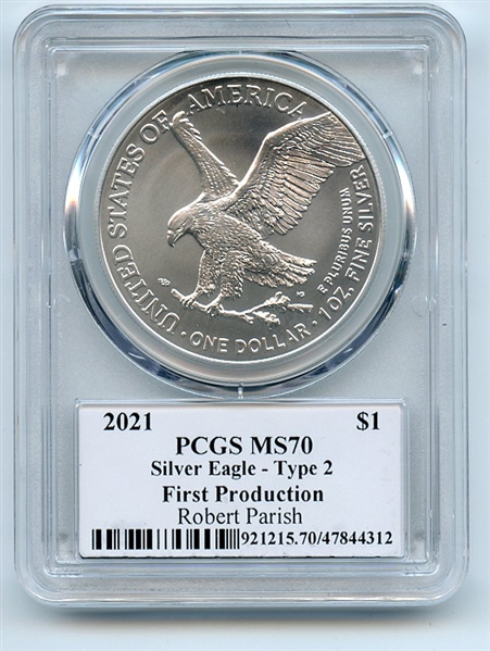 2021 $1 Silver Eagle T2 First Production PCGS MS70 Legends Life Robert Parish