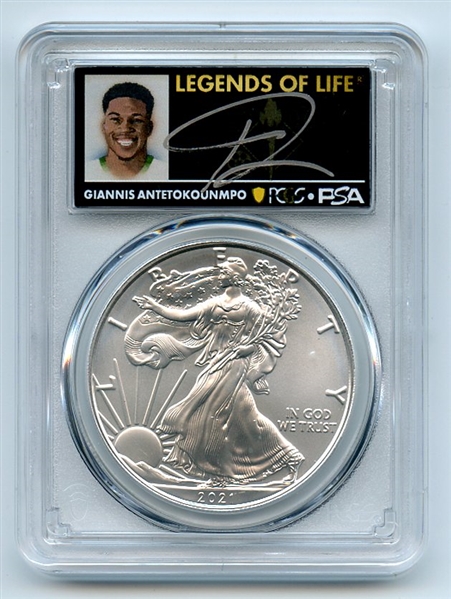 2021 (P) $1 American Silver Eagle EI 1oz PCGS MS70 FDOI Giannis Antetokounmpo