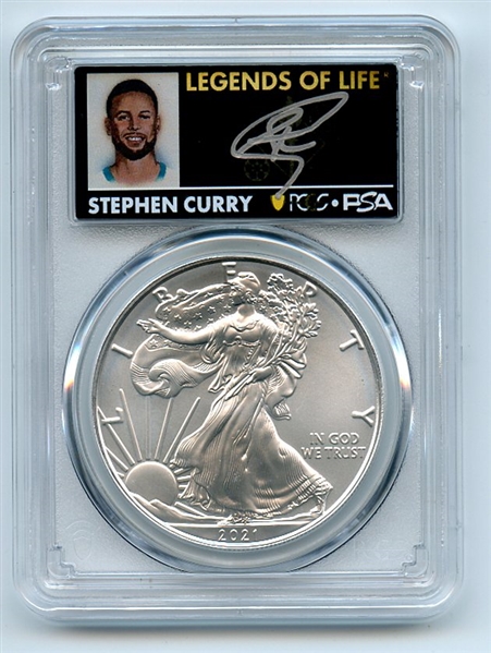 2021 (P) $1 American Silver Eagle EI 1oz PCGS MS70 FDOI Stephen Curry