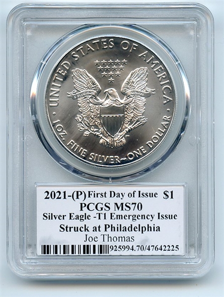 2021 (P) $1 American Silver Eagle EI 1oz PCGS MS70 FDOI Joe Thomas