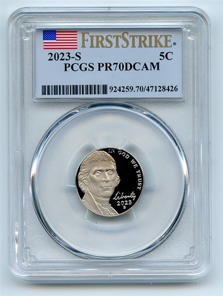 2023 S 5C Jefferson Nickel PCGS PR70DCAM First Strike