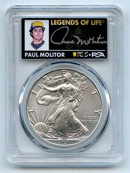 2021 (P) $1 Emergency Silver Eagle PCGS MS70 FDOI Legends of Life Paul Molitor